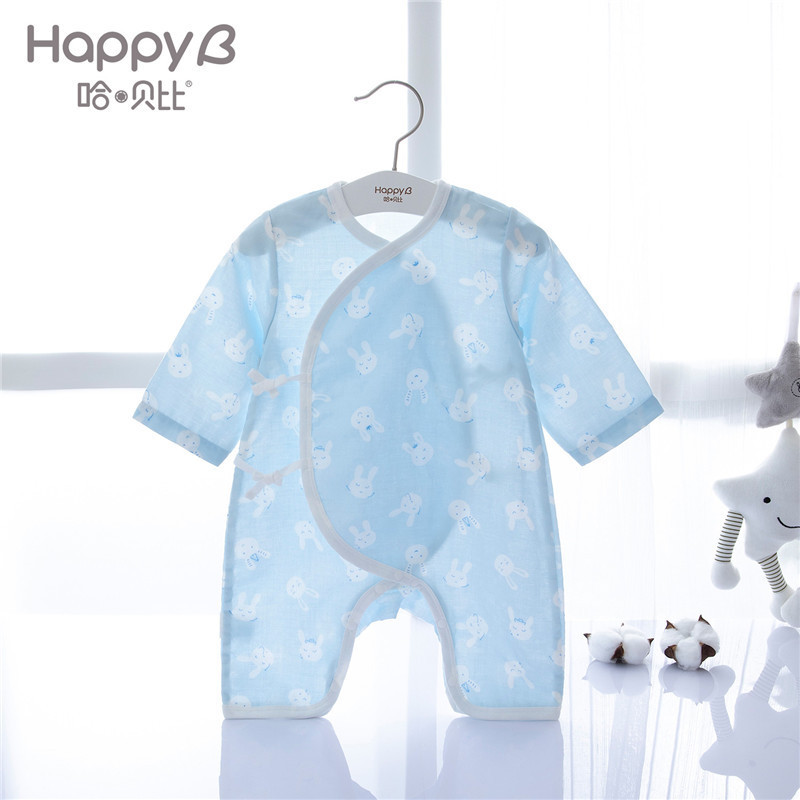 哈贝比（happyB）新生儿衣服夏季纯棉婴儿纱布连体衣哈衣男女宝宝和尚服长袖