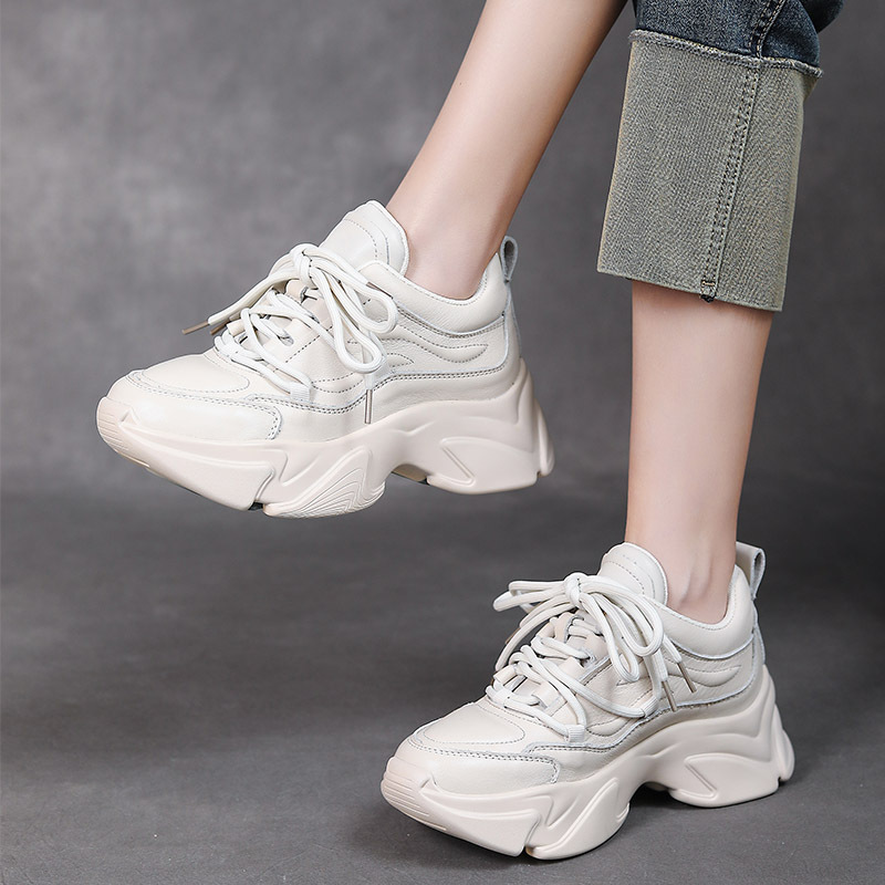 真皮老爹鞋女秋款小白鞋轻便休闲鞋厚底百搭运动女鞋2024年新款潮