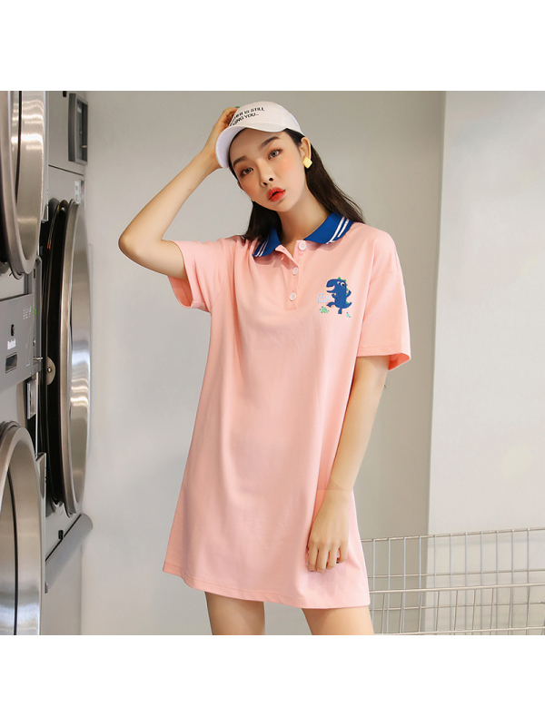 韩都衣舍2019韩版女装夏装新款少女气质印花直筒连衣裙OY8499焕