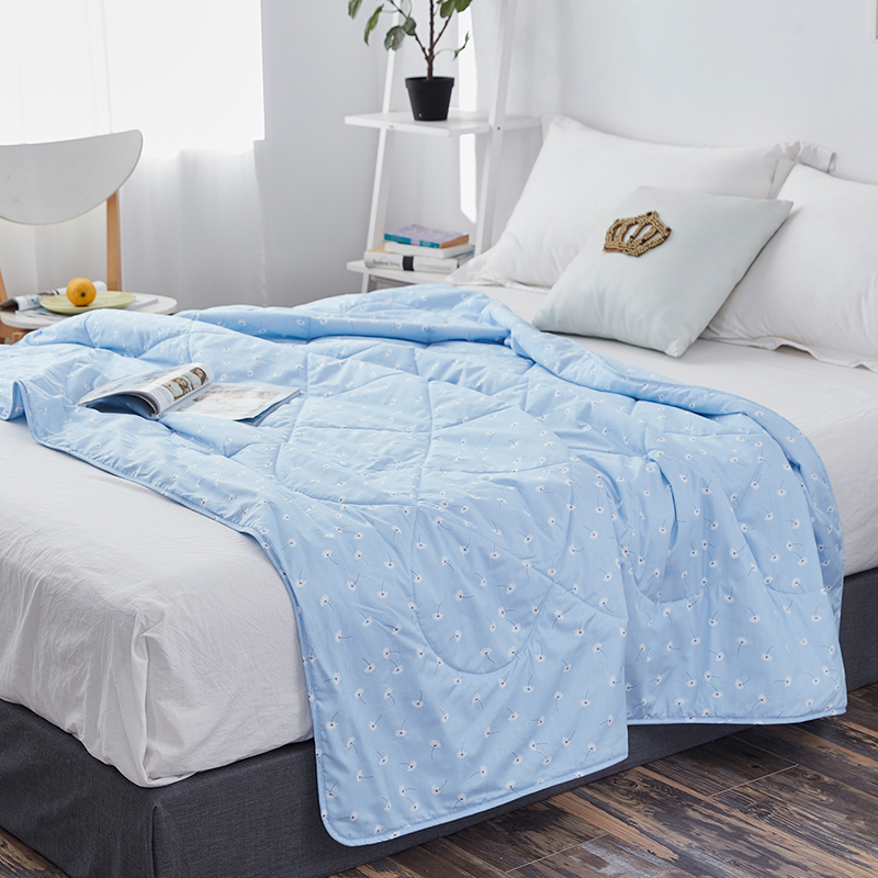 梦洁家纺觅出品纯棉夏凉被子落英蓝色蒲公英花清爽被芯空调被子
