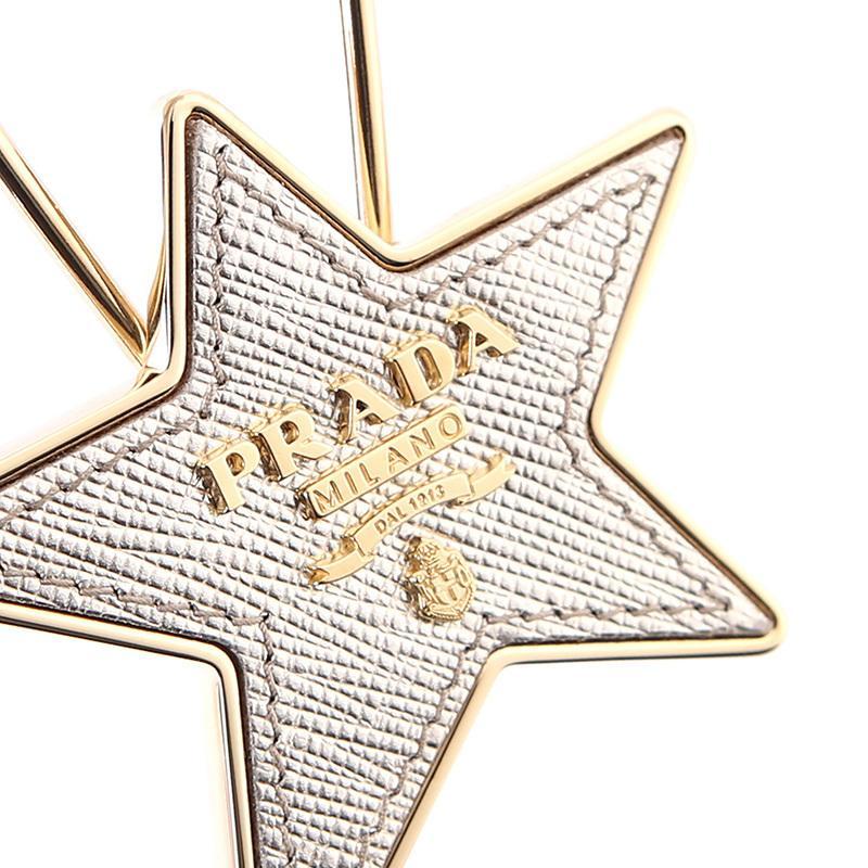 prada普拉达女士黄铁矿色金属配皮五角星钥匙扣挂饰1pp049053f0846