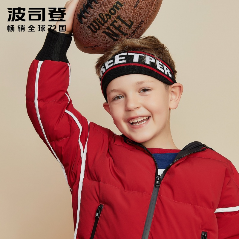 波司登BOSIDENG童装2018秋冬时尚线条90%灰鸭绒羽绒服潮流卫衣帽羽绒服T80142515DS
