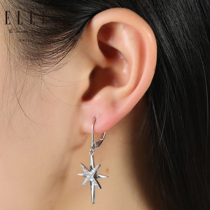 ELLE 耳环 Double Star 925银红宝石镀铑耳坠