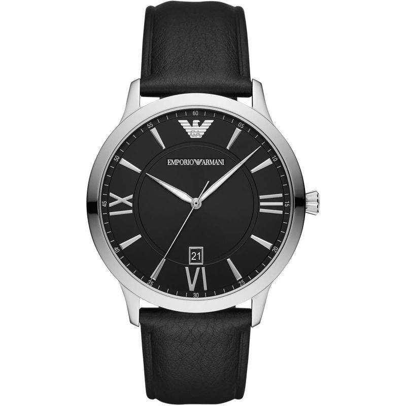 阿玛尼（Emporio Armani) 黑色皮带复古手表 时尚石英表 男 新款腕表AR11210