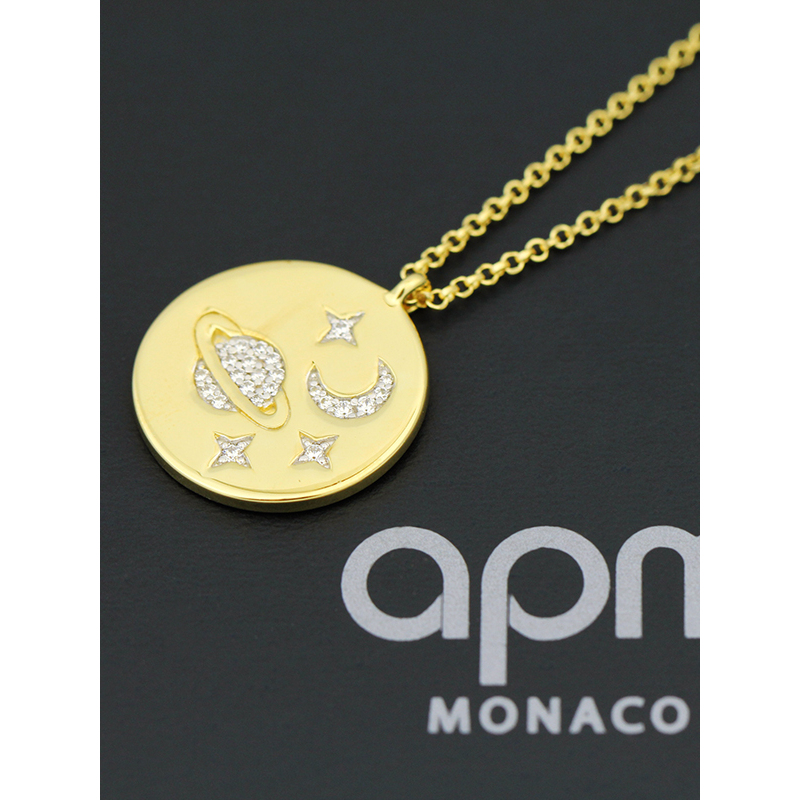 apm MONACO银河系项链复古时尚星月星球圆牌925银吊坠锁骨颈链男女通用饰品AC3873OXY