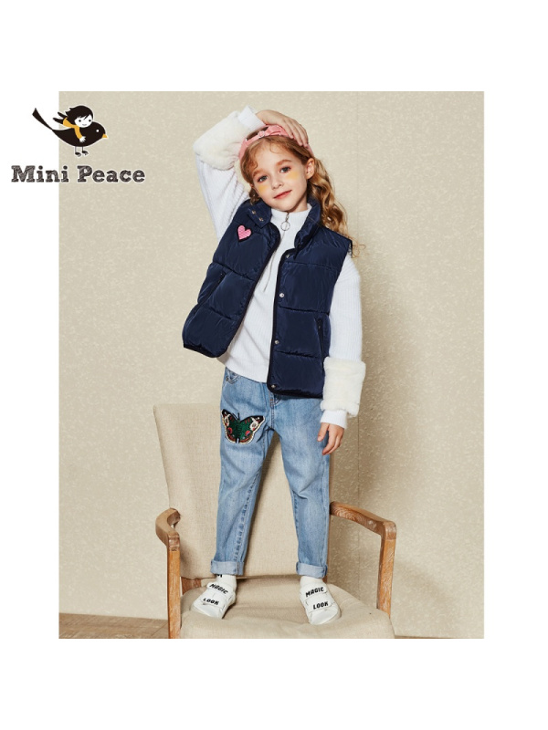 Mini Peace太平鸟童装女童休闲牛仔裤直筒休闲裤子中腰蝴蝶贴布春秋装新款