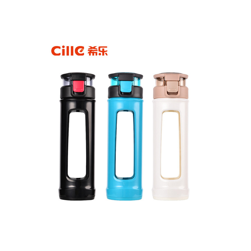 希乐玻璃杯便携水杯创意随手杯带盖办公杯子男女双层耐热泡茶杯 450ml