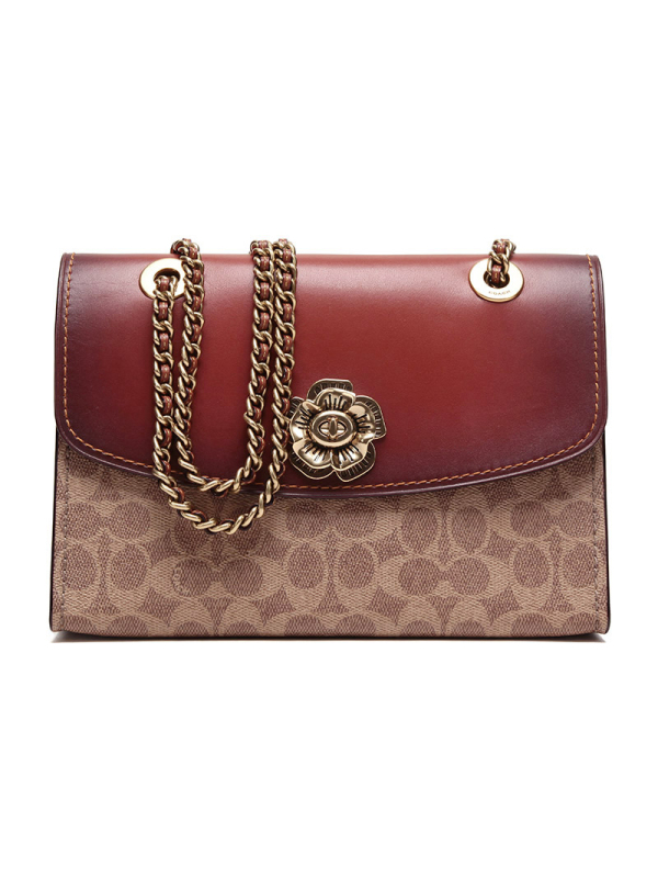 COACH 蔻驰 奢侈品 女士专柜款山茶花PARKER系列棕色卡其拼色单肩斜挎包 30585 B4/RU