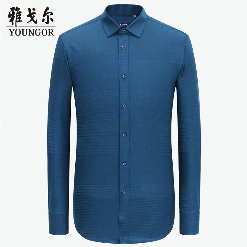 Youngor/雅戈尔秋冬新品男士商务正装含羊毛蓝色长袖衬衫446GFA