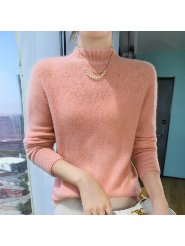 24秋冬新套头毛衣女安迪绒勾花半高领针织打底衫女修身韩版厂