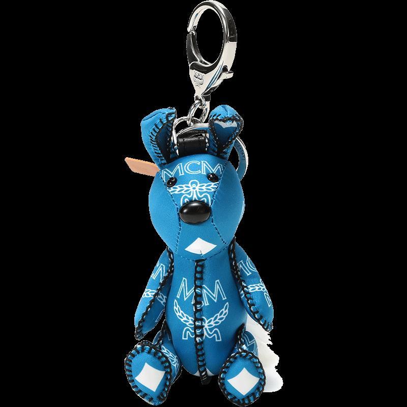 mcm男女中性蓝色logo图案织物小兔吊饰挂饰钥匙扣myz9sxl38hi001