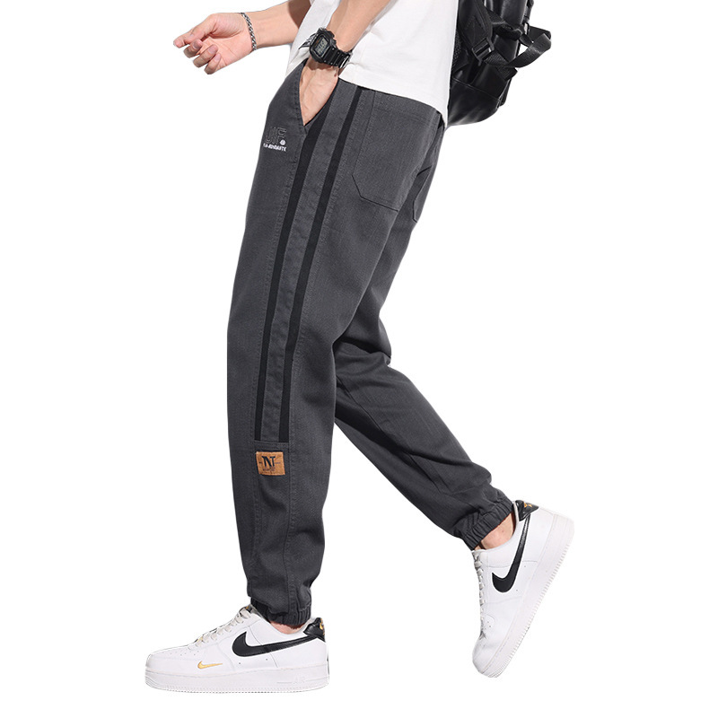 ceba春夏季薄款男士工装裤潮牌宽松束脚休闲裤男生条纹运动哈伦九分裤