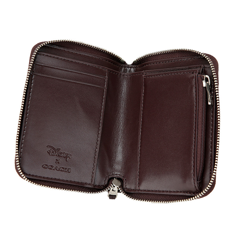 coach蔻驰奢侈品女士迪士尼黑暗童话系列玫瑰粉红色短款皮革钱包钱夹f