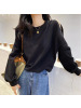 秋冬季长袖露肩拉链卫衣女宽松韩版圆领薄款T恤女士外套上衣女装