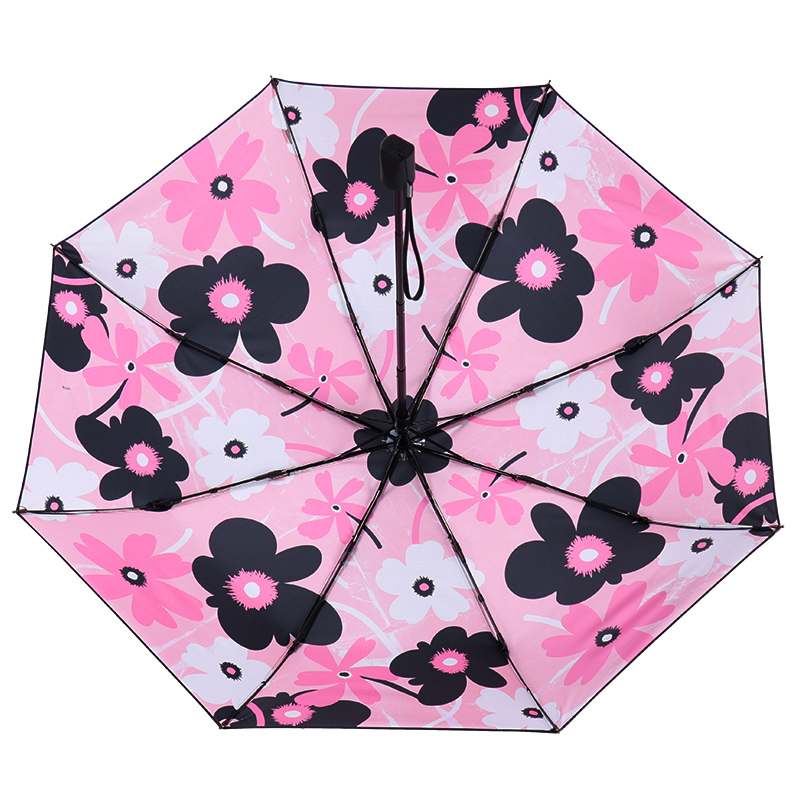天堂伞 全遮光黑胶转印三折小黑伞晴雨伞太阳伞 L30608DLCJ