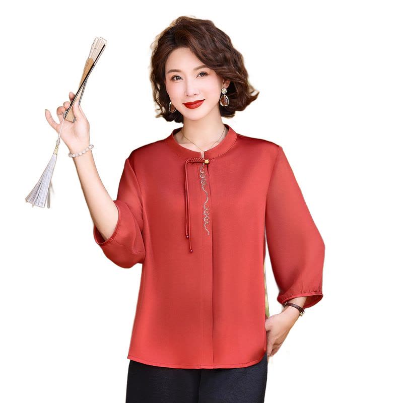 中年妈妈夏装套装T恤女新款新国风七分袖上衣洋气两件套装图片