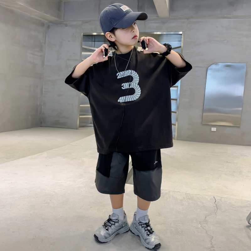 男童套装夏装新款儿童夏季运动中大童衣服短袖帅气炸街痞帅潮