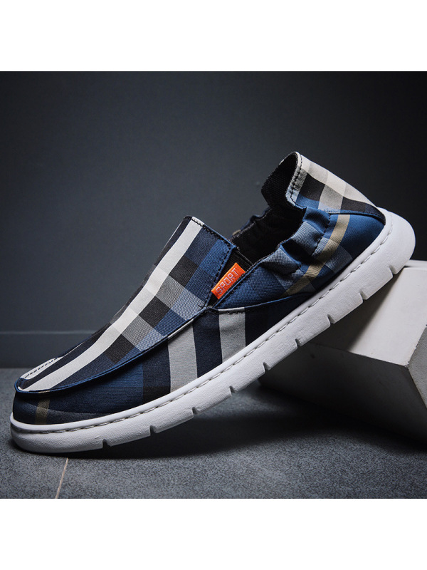 Ceen Bulled2022新款一脚蹬男鞋老北京布鞋套脚懒人鞋男士驾车格子布透气板鞋