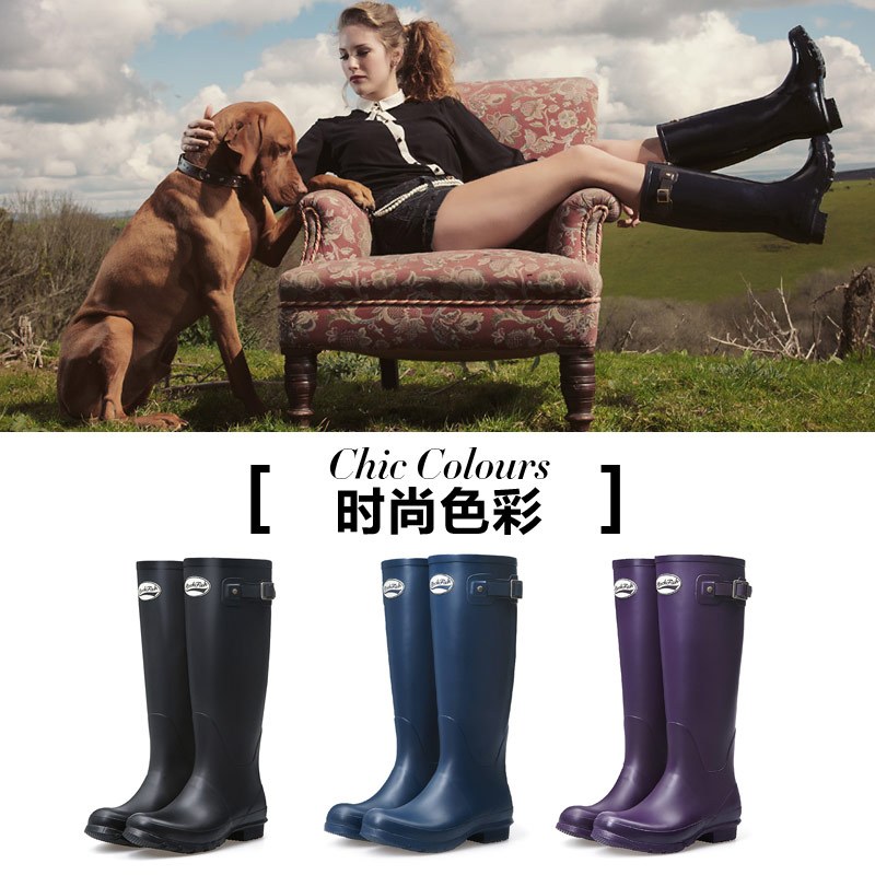 Rockfish英国女士高筒雨靴春夏防滑天然橡胶雨鞋女潮流高帮水鞋
