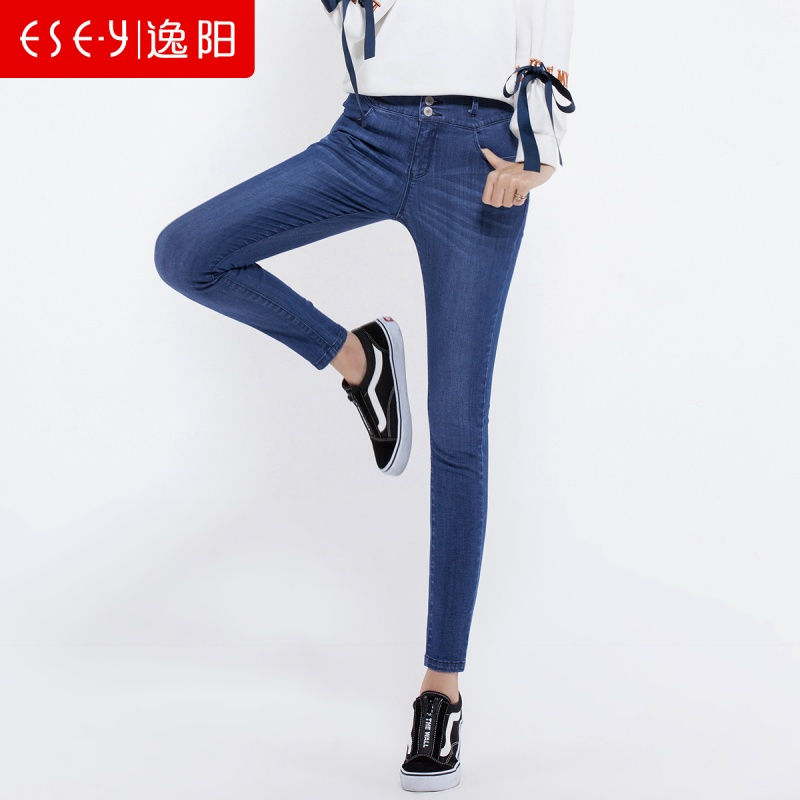 韩版修身显瘦高腰三粒扣牛仔紧身小脚裤铅笔裤女裤2019春秋季2391