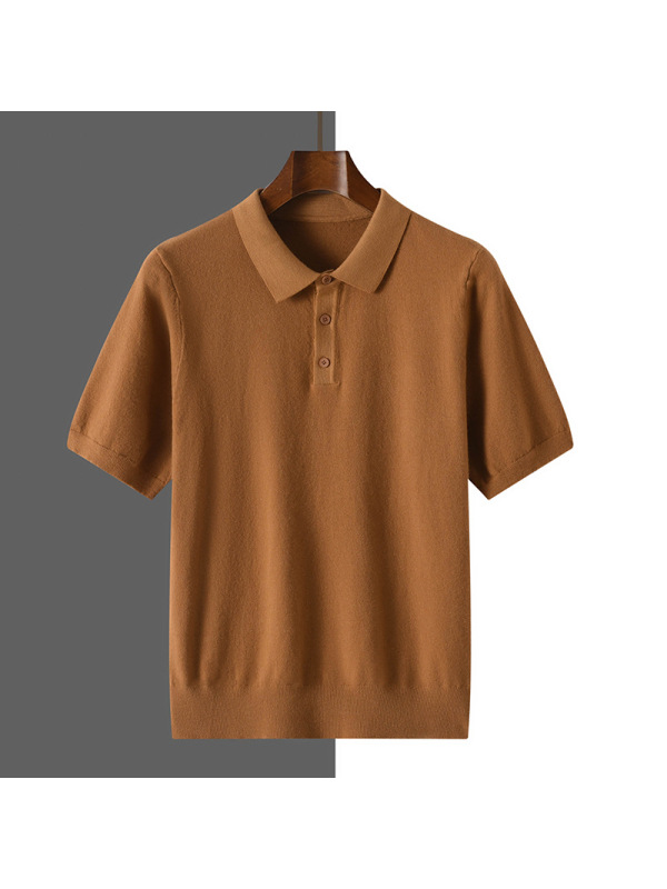 春秋男士POLO翻领针织短袖纯色宽松套头内搭商务打底衫大码T恤