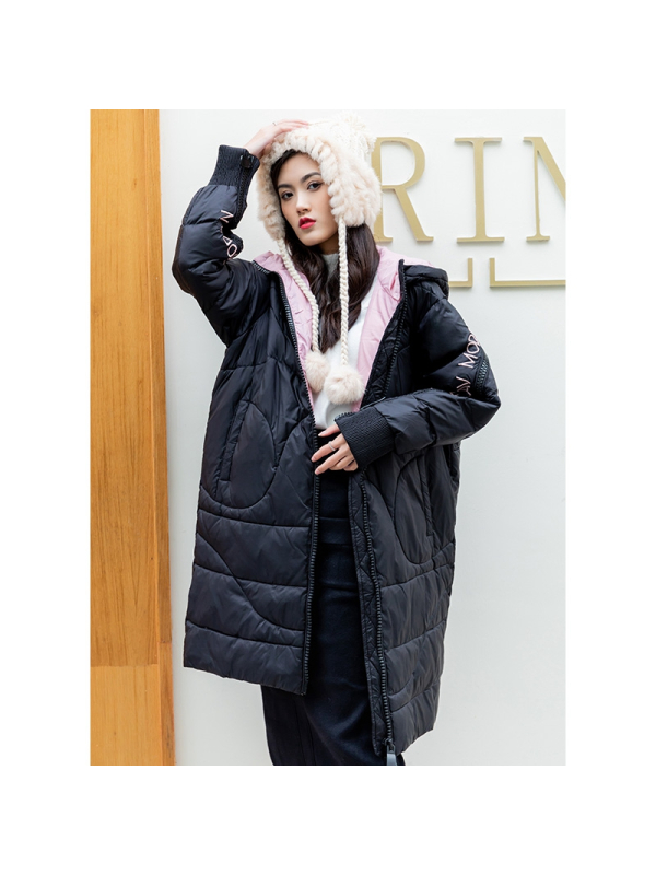 美丽衣橱学生宽松显瘦字母连帽羽绒服女2020冬新款中长外套多色