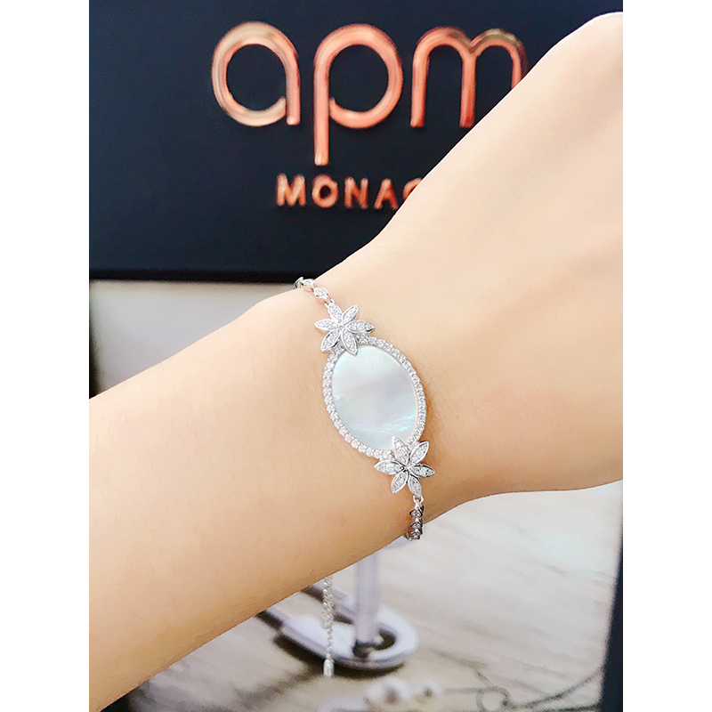 apm MONACO白母贝花朵925银手链 个性设计感手腕链女士 时尚可爱首饰手饰品AB4059XNA