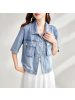 OUNIXUE欧昵雪 | [韩版休闲衬衣]夏季时尚气质宽松显瘦女式短袖牛仔衬衫
