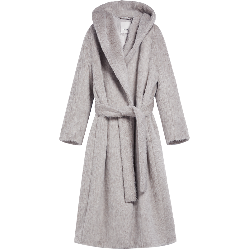 麦丝玛拉 s max mara 女士羊驼毛/绵羊毛长款浴袍式连帽大衣外套