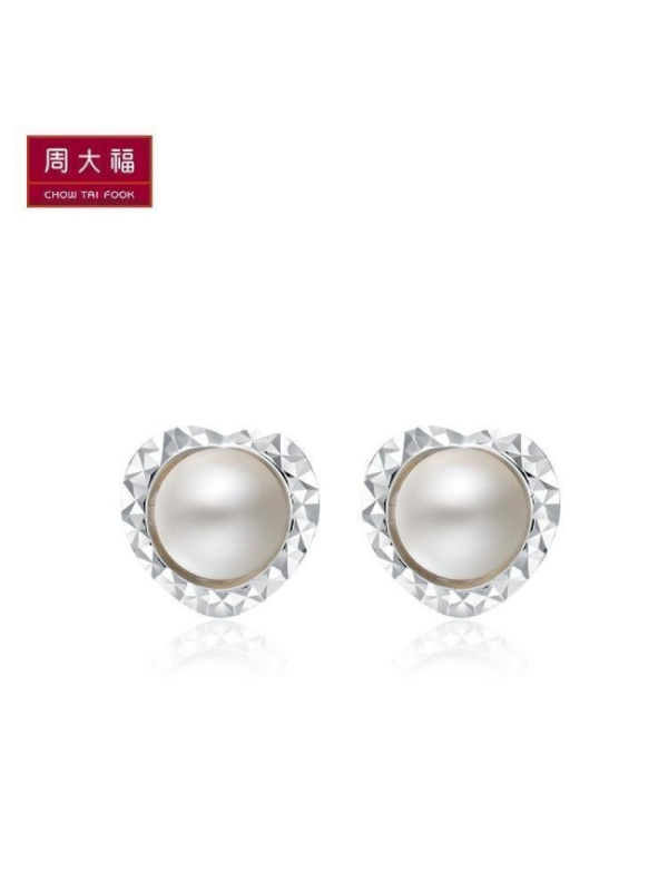 schl-周大福珠宝唯美心形925银珍珠耳钉