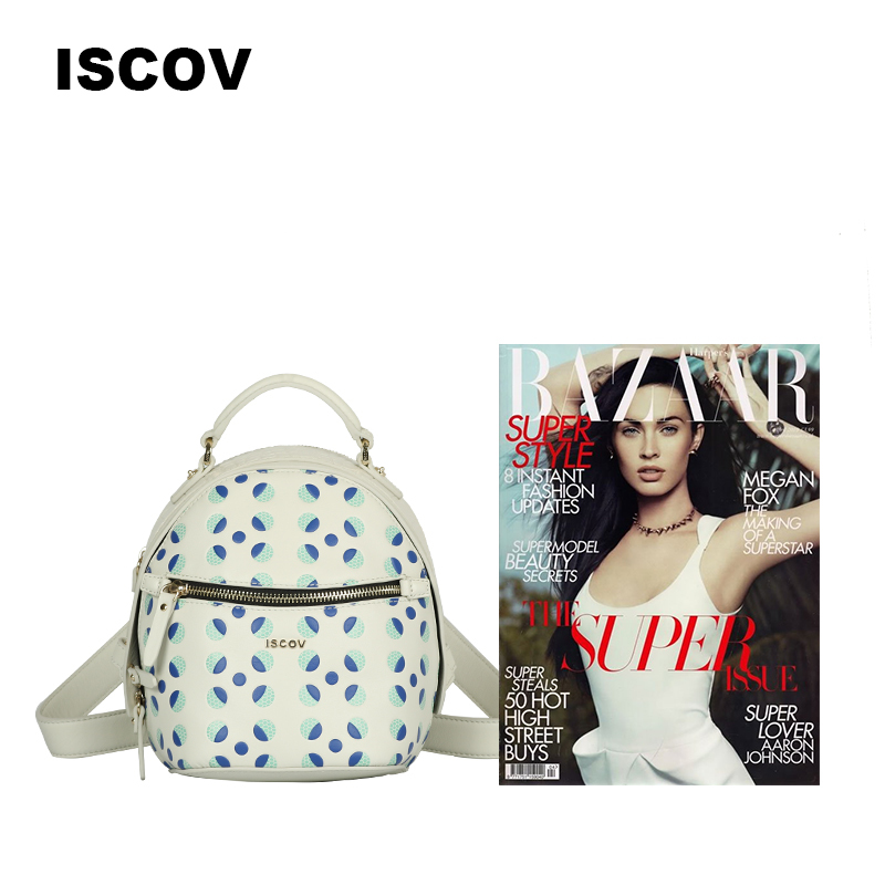 ISCOV石头纹牛皮双肩包女包 时尚几何图案女背包