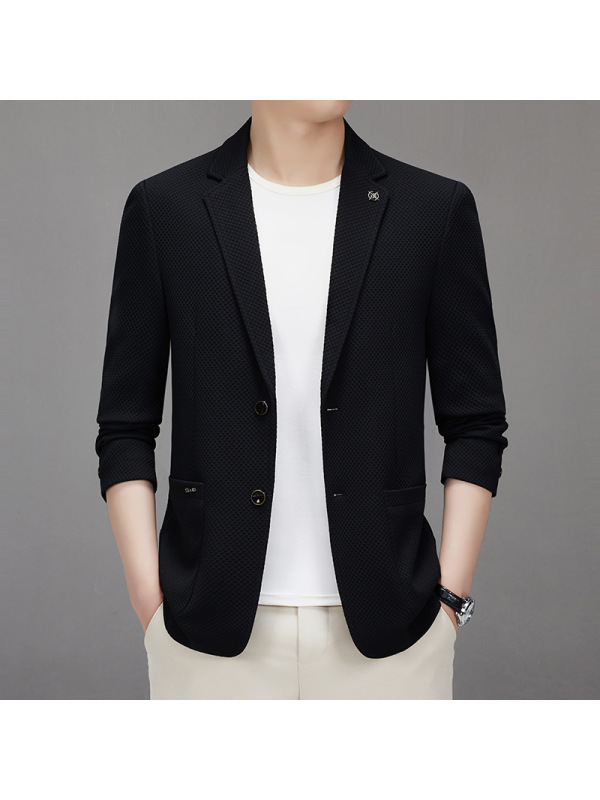 针织弹力便西春秋中厚男式休闲西服韩版修身小西装男外套