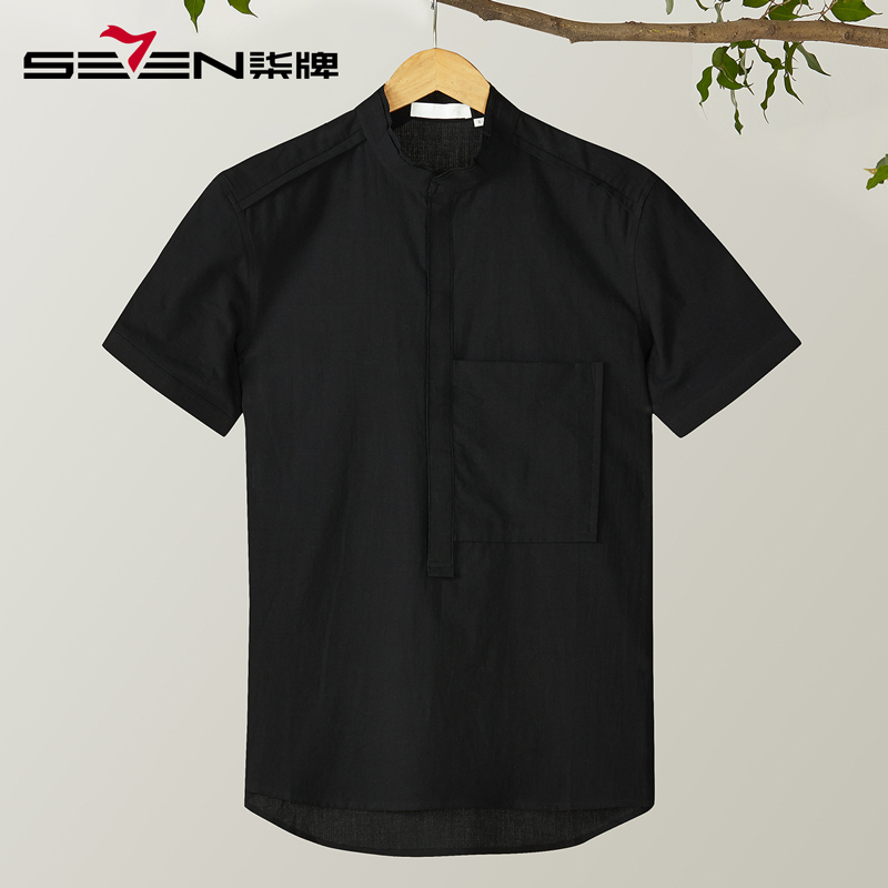 柒牌SEVEN男装短袖立领衬衫暗襟休闲衬衣中国风简约风