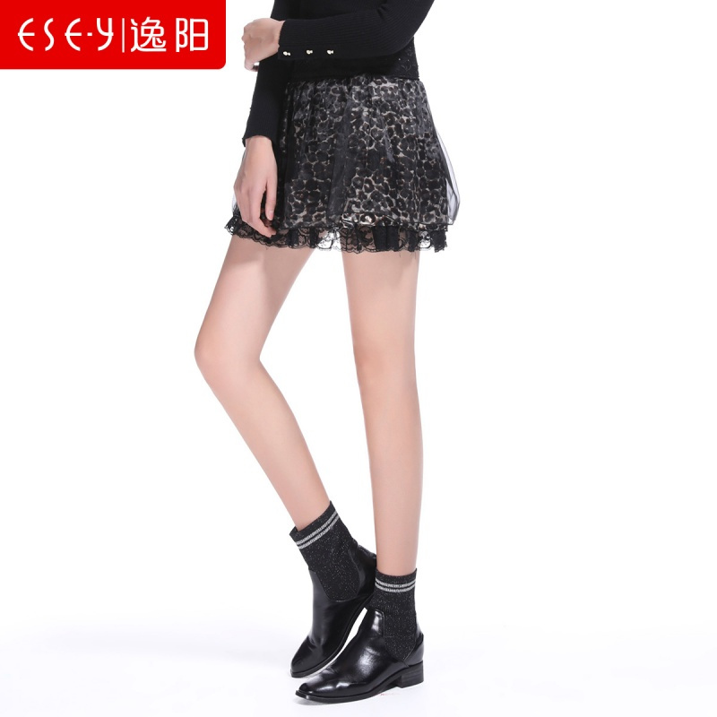 网纱豹纹松紧腰松紧腰蓬蓬半身裙短公主风2018秋新款女3617