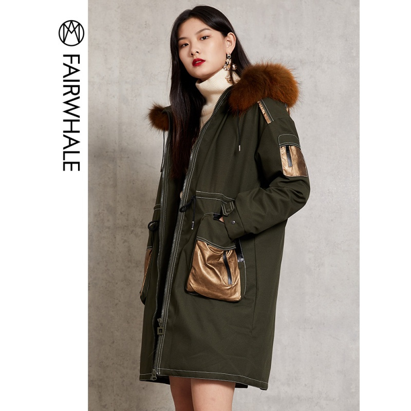 马克华菲女装中长款羽绒服女 大毛领外套2018冬季新款羽绒