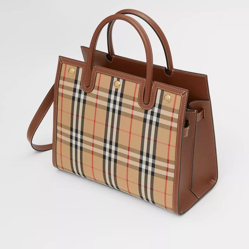 预售 BURBERRY Title - 小号 Vintage 格纹双提柄泰尔勒手袋图片