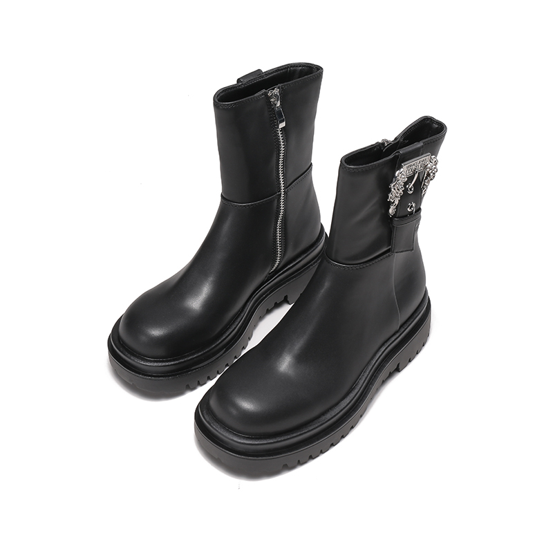 范思哲versacejeanscouture女士pu合成革圆头厚底靴子短靴73va3s