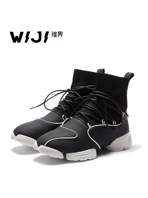 WIJI维界新款时尚休闲飞织运动鞋个性欧美高帮鞋子透气舒适短靴女