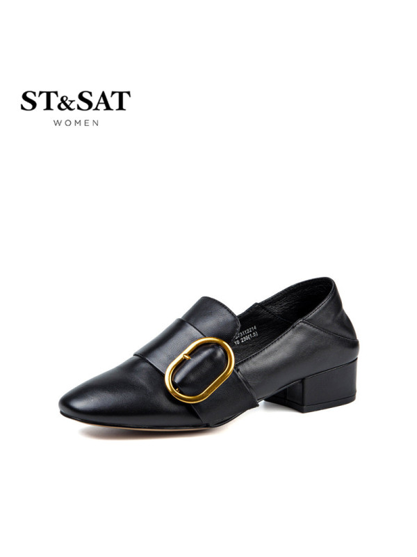 St&Sat/星期六圆头两穿穆勒鞋中跟方跟女鞋单鞋SS73112214