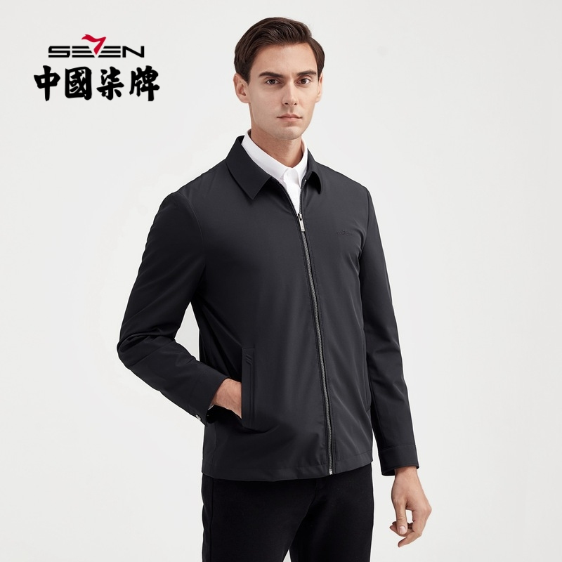 柒牌翻领夹克2021秋季新款男士爸爸外套秋装上衣商务休闲干部男装