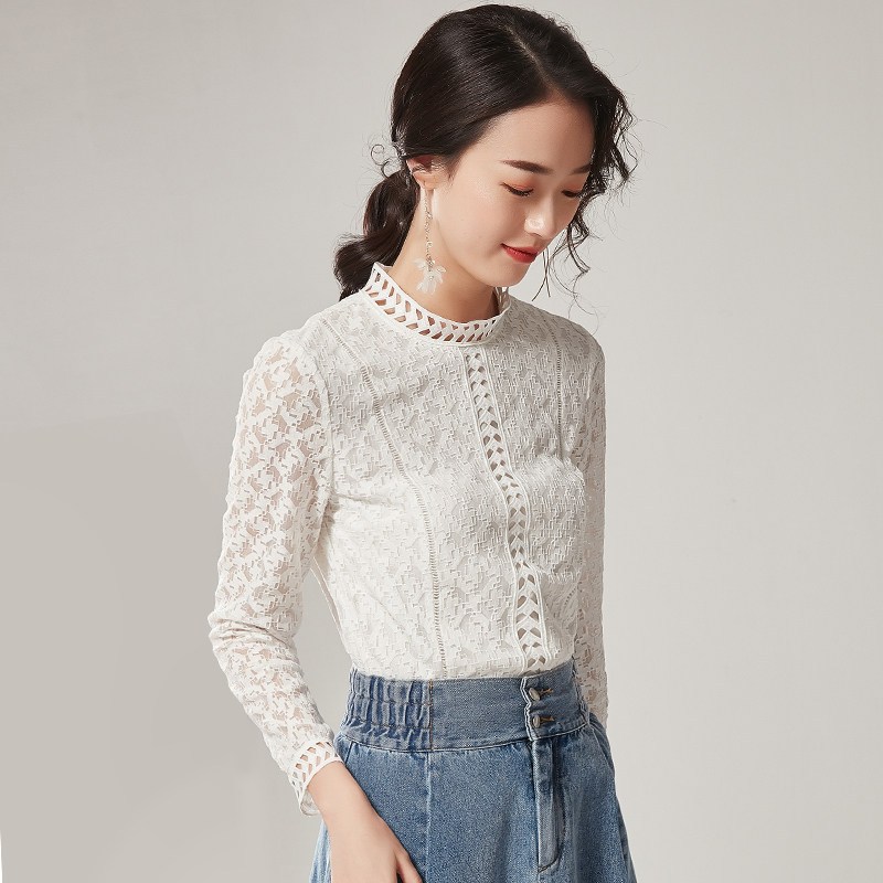 欧昵雪镂空花边立领显瘦钩花蕾丝衫女洋气小衫上衣参数