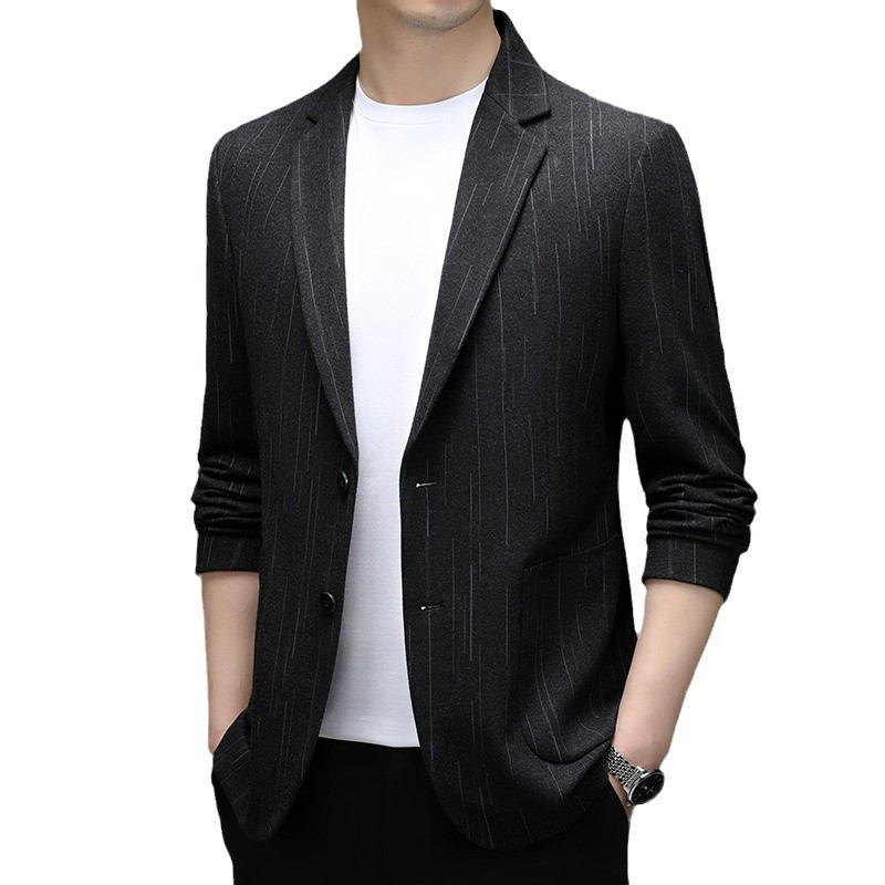 秋冬休闲青中年商务男装百搭休闲条纹简约时尚西服外套