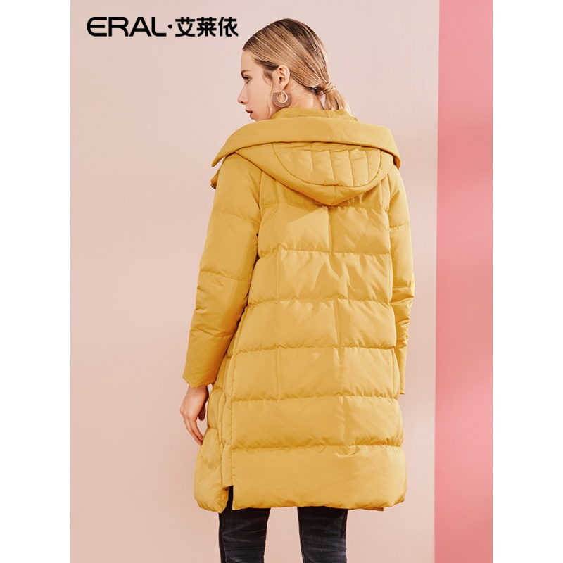 ERAL/艾莱依O2O2018冬新款斜襟立领羽绒服女连帽外套