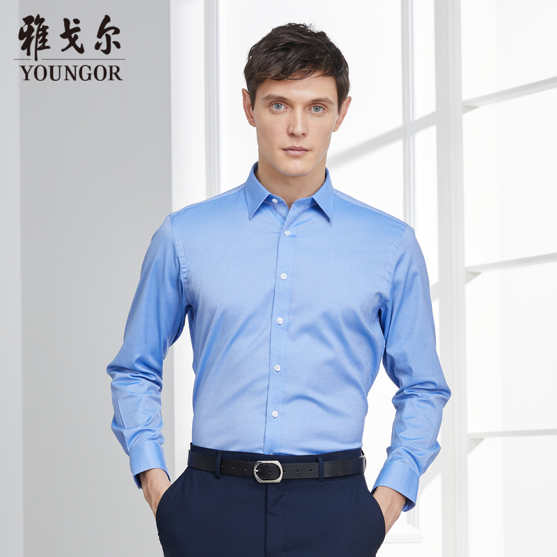 youngor/雅戈尔秋季新品男士商务正装蓝色dp免烫长袖衬衫272hja