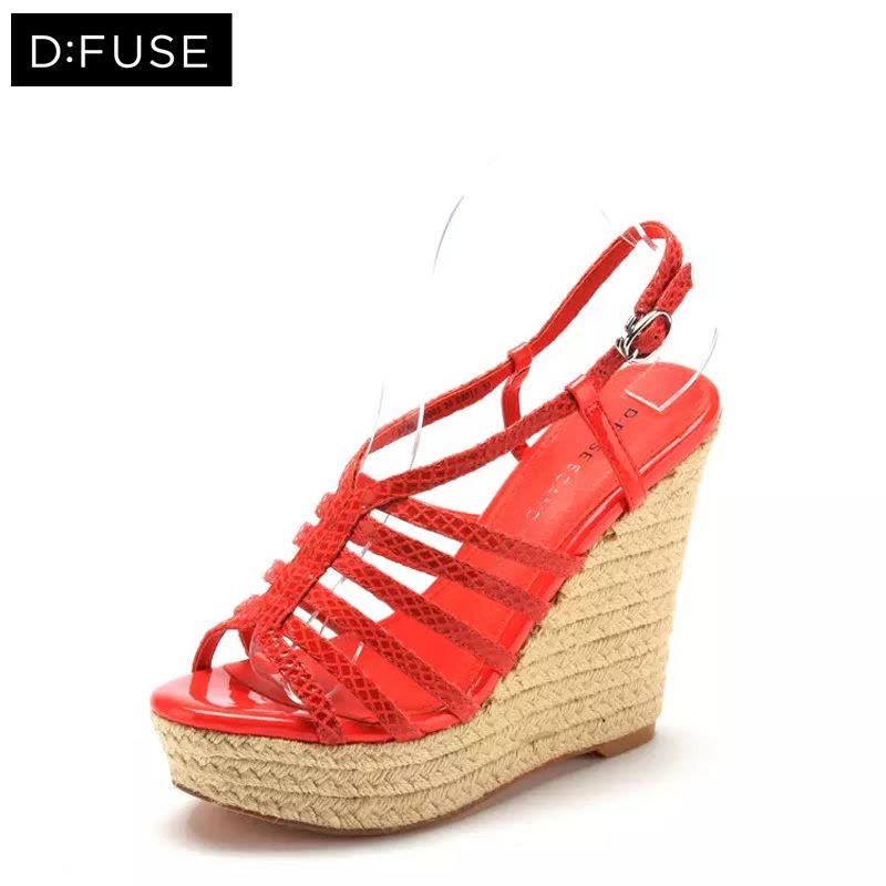 D：Fuse/迪芙斯夏季新款牛皮简约露趾高跟凉鞋女鞋DF42110065图片
