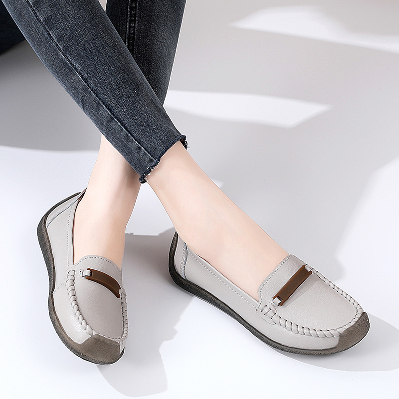 木林森真皮女鞋新款小皮鞋女鞋子新款乐福鞋英伦平底单鞋豆豆鞋女