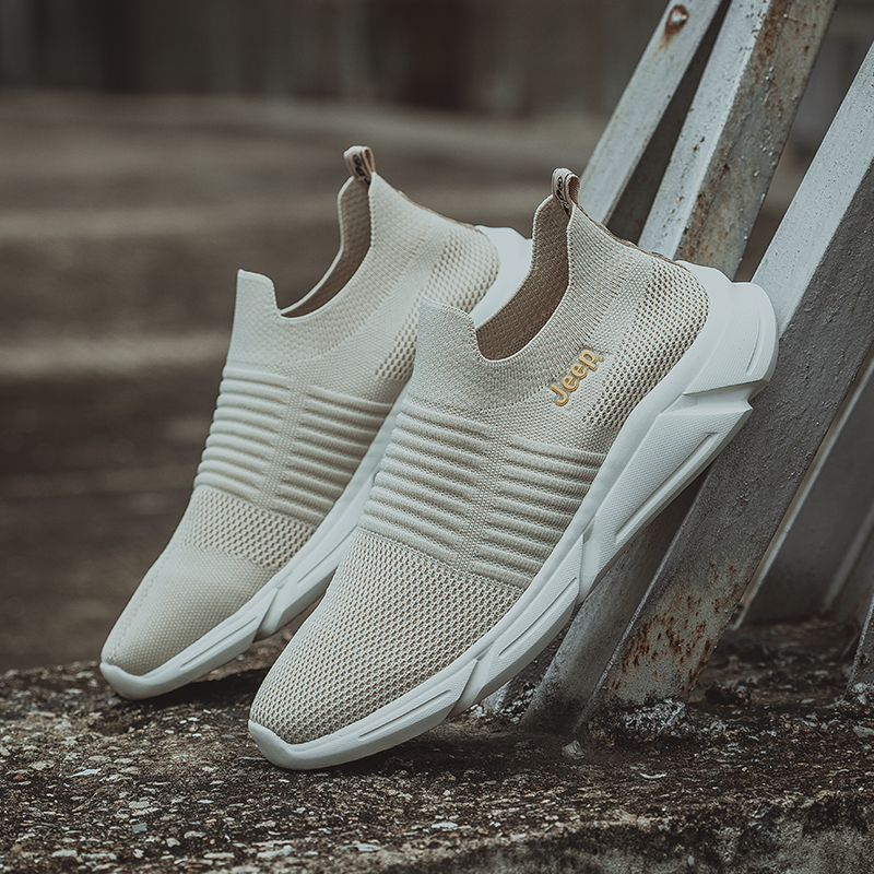 jeep/吉普新品时尚低帮休闲男鞋板鞋透气轻便网面防滑一脚蹬懒人鞋男