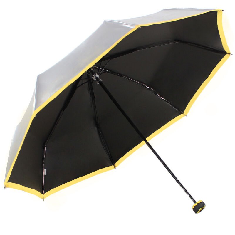 天堂伞 UPF50+双层防晒不沾水（银外）三折加固小黑伞晴雨伞太阳伞 亮黄边 30048
