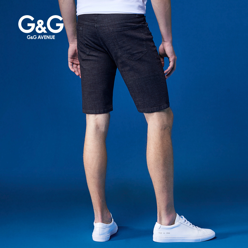 G＆G 男士黑色牛仔短裤男修身夏季5五分裤2019新款潮夏天薄款中裤