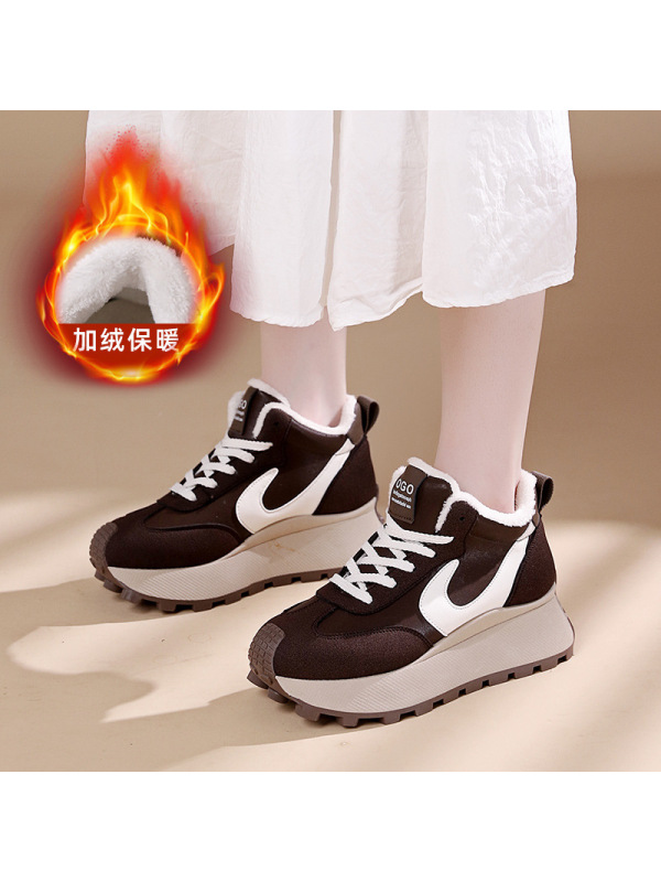 厚底女鞋新款冬季高帮加绒保暖老爹鞋百搭增高加绒